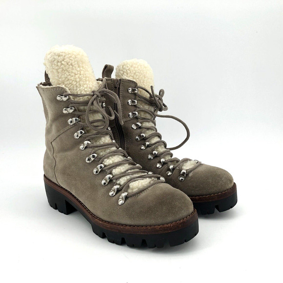 Jeffrey Campbell Boots Size 7.5 Women's Culvert Suede Sherpa Gray Taupe Combat - Picture 1 of 10